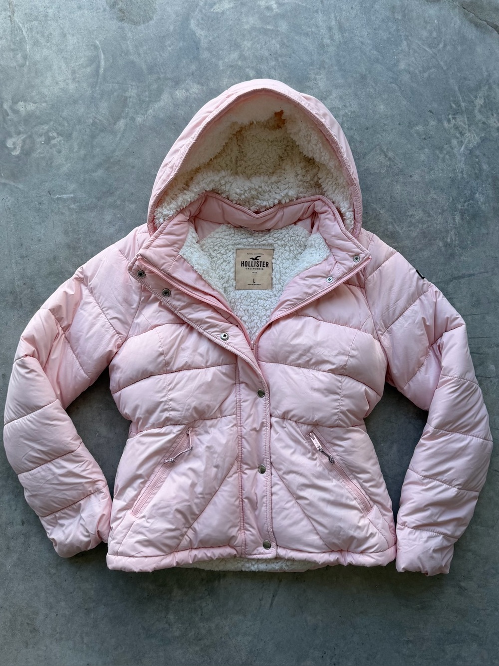 Hollister California Women’s Pink Hooded Full Zip Lined Puffer Jacket
